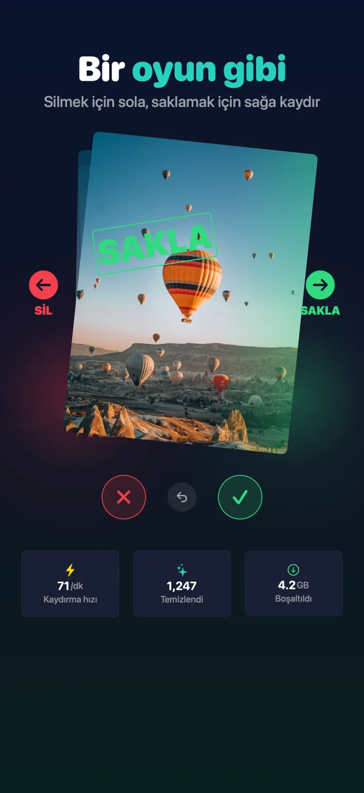 Tidy swipe interface