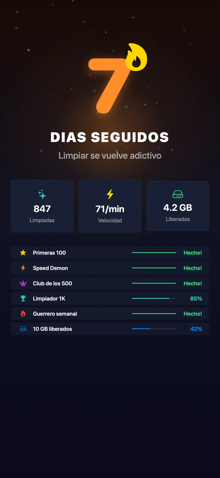 7-day cleaning streak with achievements