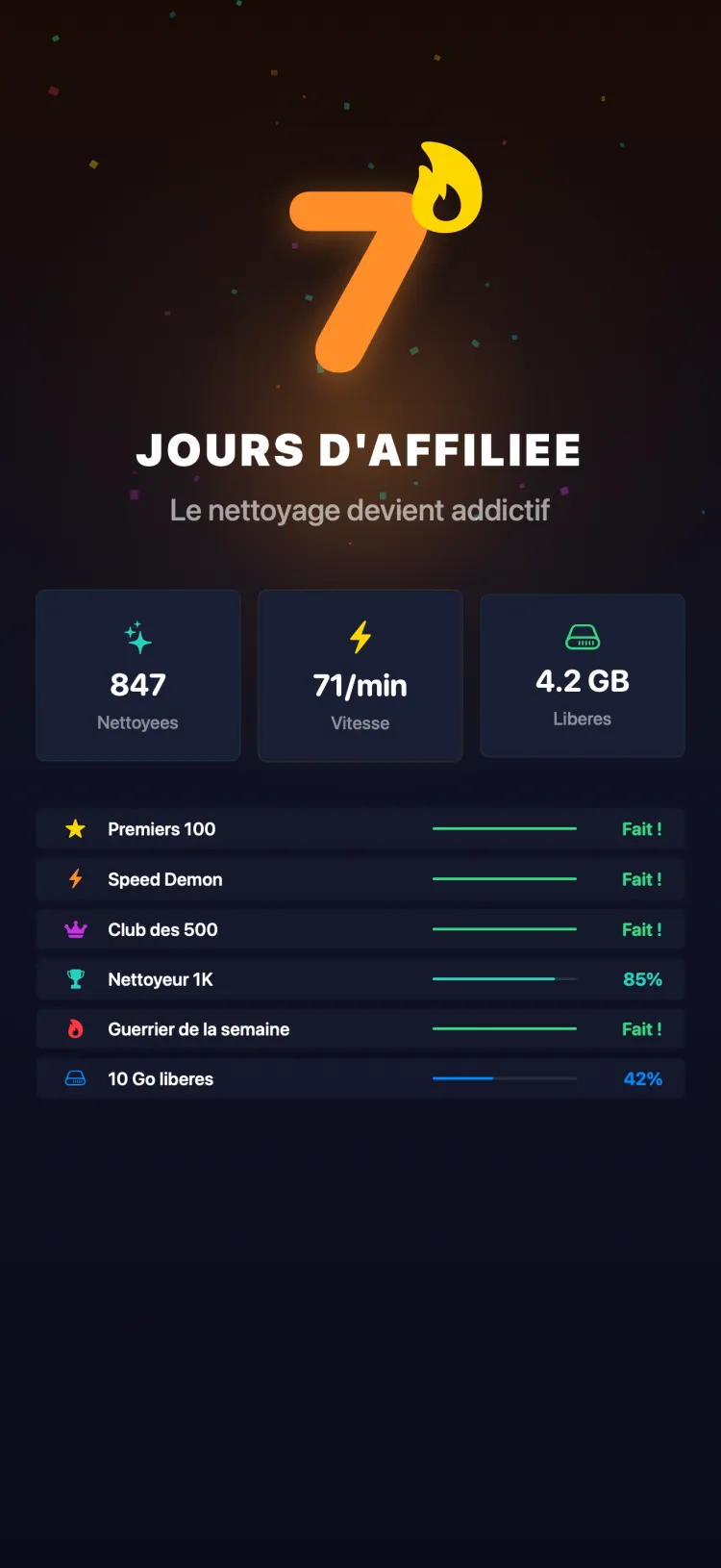 7-day cleaning streak with achievements