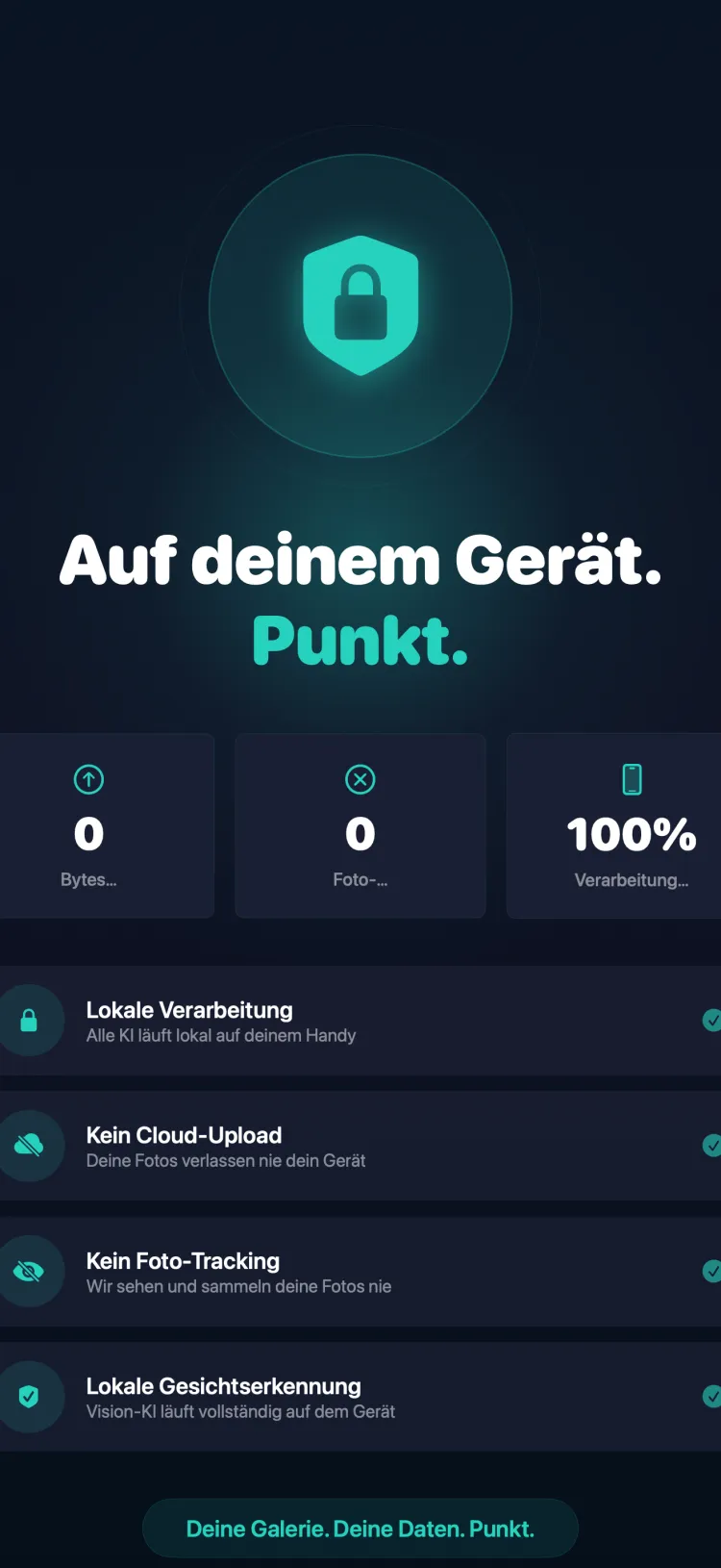 On-device privacy - zero cloud uploads