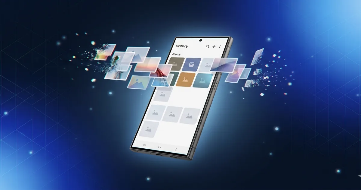 Telefon Samsung Galaxy ze zdjęciami rozpadającymi się na cząsteczki