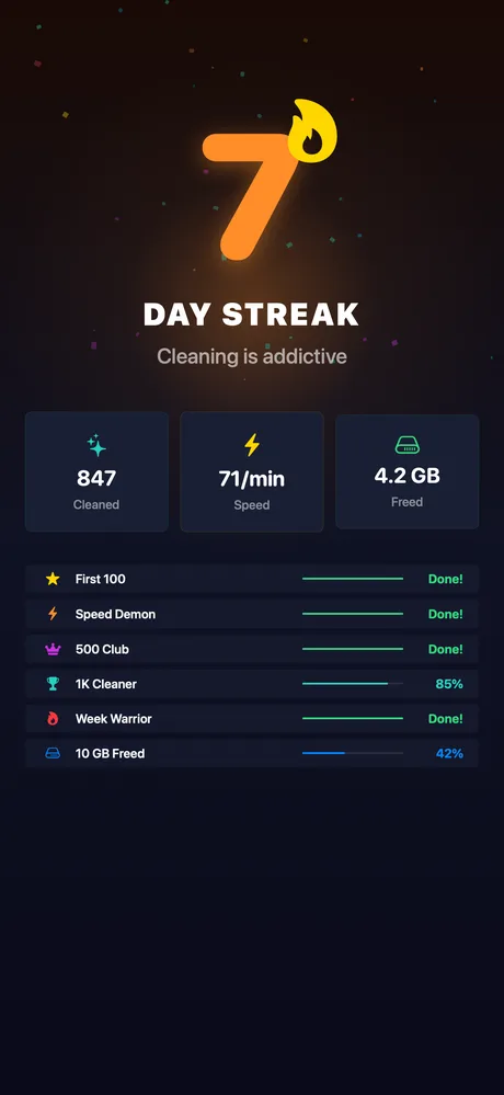 Cleaning streaks and weekly challenges in Tidy
