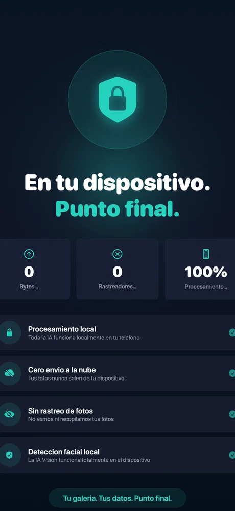 Privacidad total en Tidy - todo el procesamiento en el dispositivo