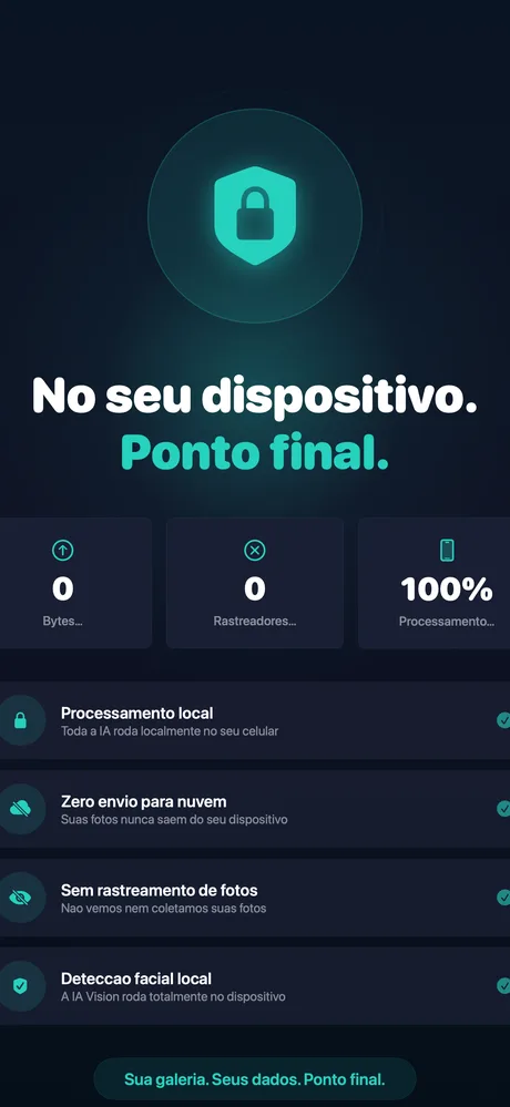 Privacidade total no Tidy - todo o processamento no dispositivo