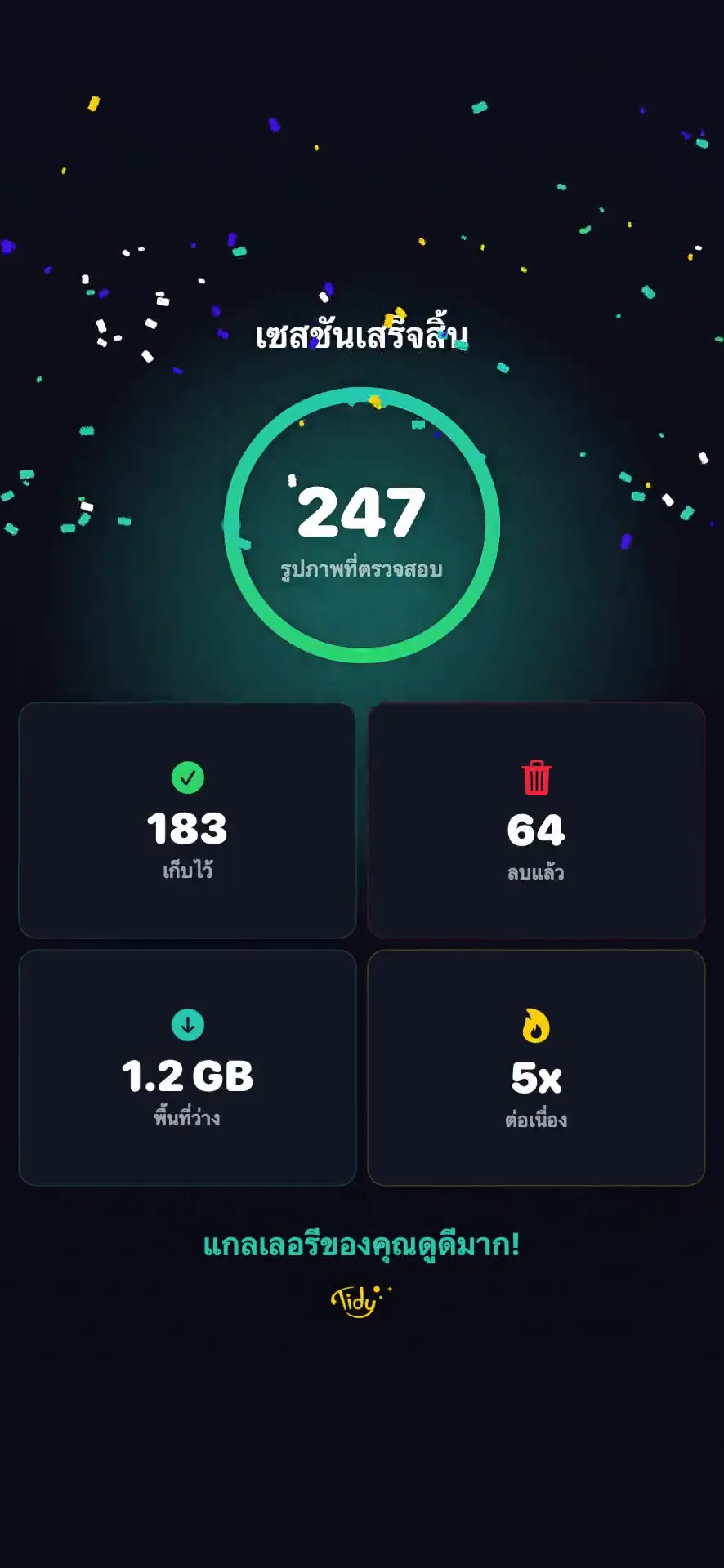 ผลลัพธ์การทำความสะอาดด้วย Tidy - จาก 23,847 เหลือ 4,291 รูป เพิ่มพื้นที่ 38.2GB
